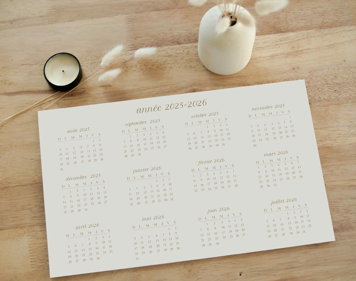 Calendrier mensuel 2025-2026