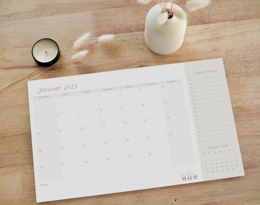 Calendrier mensuel 2025 - NUMÉRIQUE
