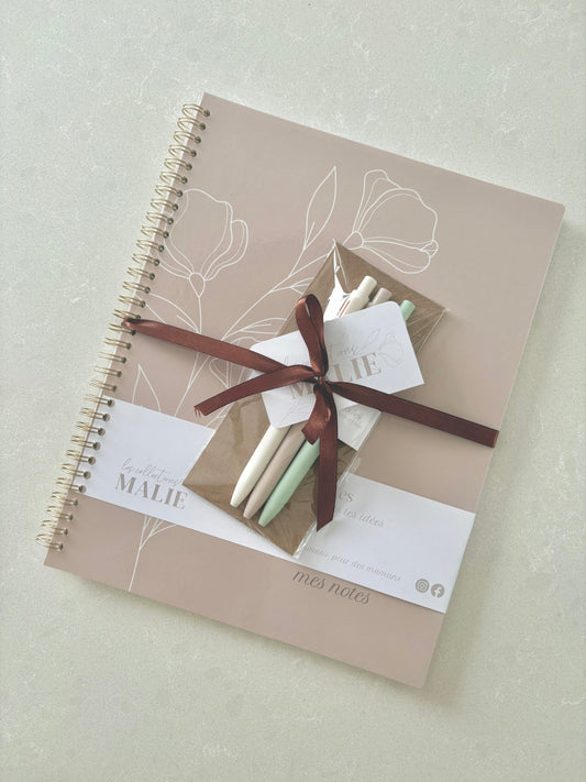 Ensemble cadeaux cahier de notes grand format & crayons