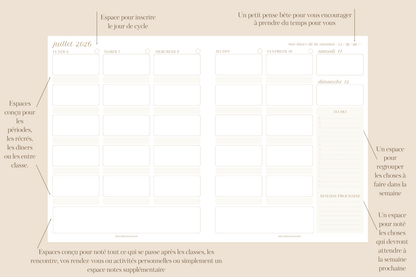 Agenda pour professeur(e) 2026-2027 | Planificateur enseignant 8,5 x 11